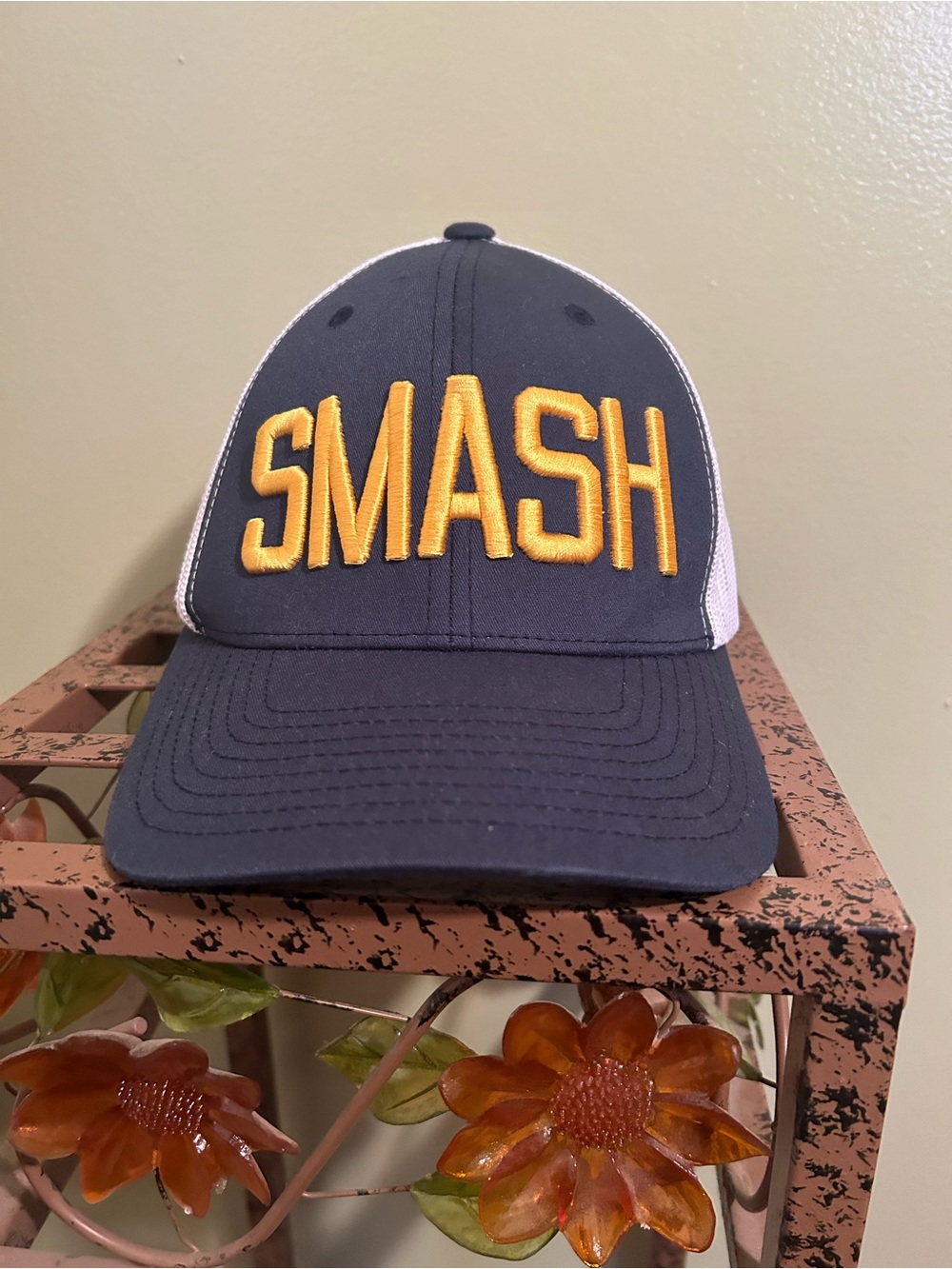 The Nash Collection by REVV "SMASH" Trucker Hat Navy Blue Gold Snapback - EUC